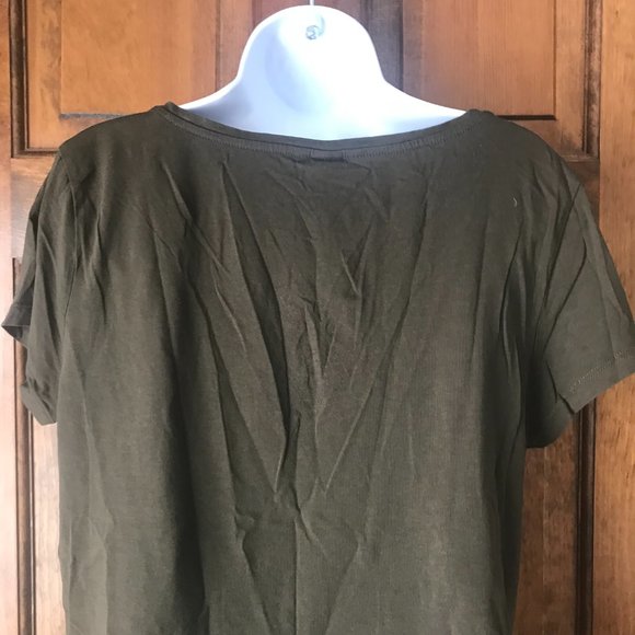 H&M Basic Dark Olive V-Neck Cap Sleeve Tee Large - Picture 7 of 9